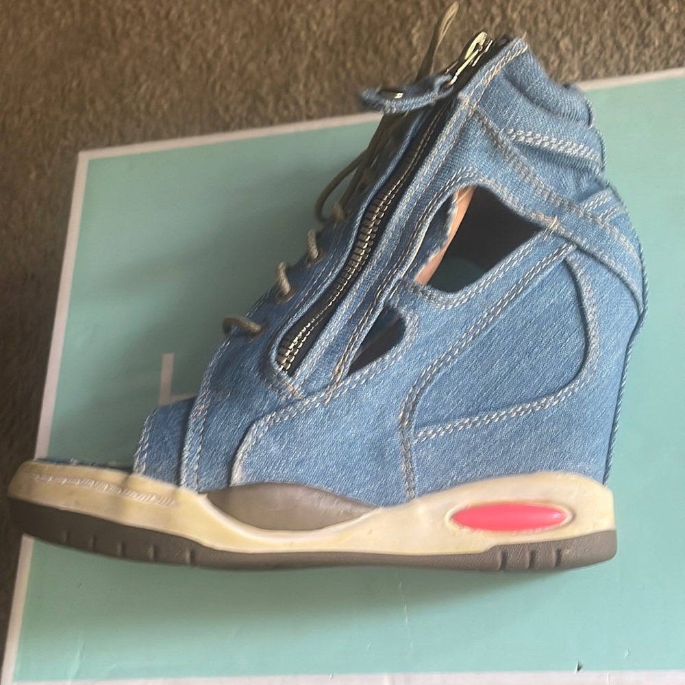 Lucky Top Denim Lace Up Wedges Size 36 - Picture 6 of 6